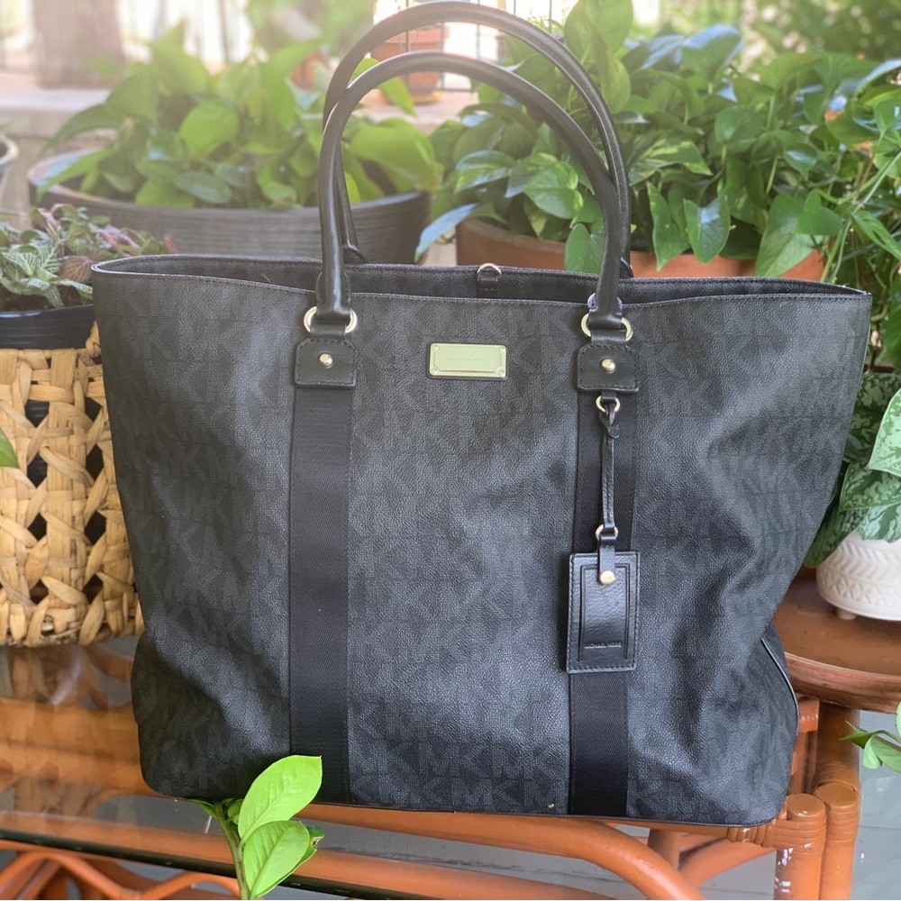 Michael Kors black monogram travel tote xl size